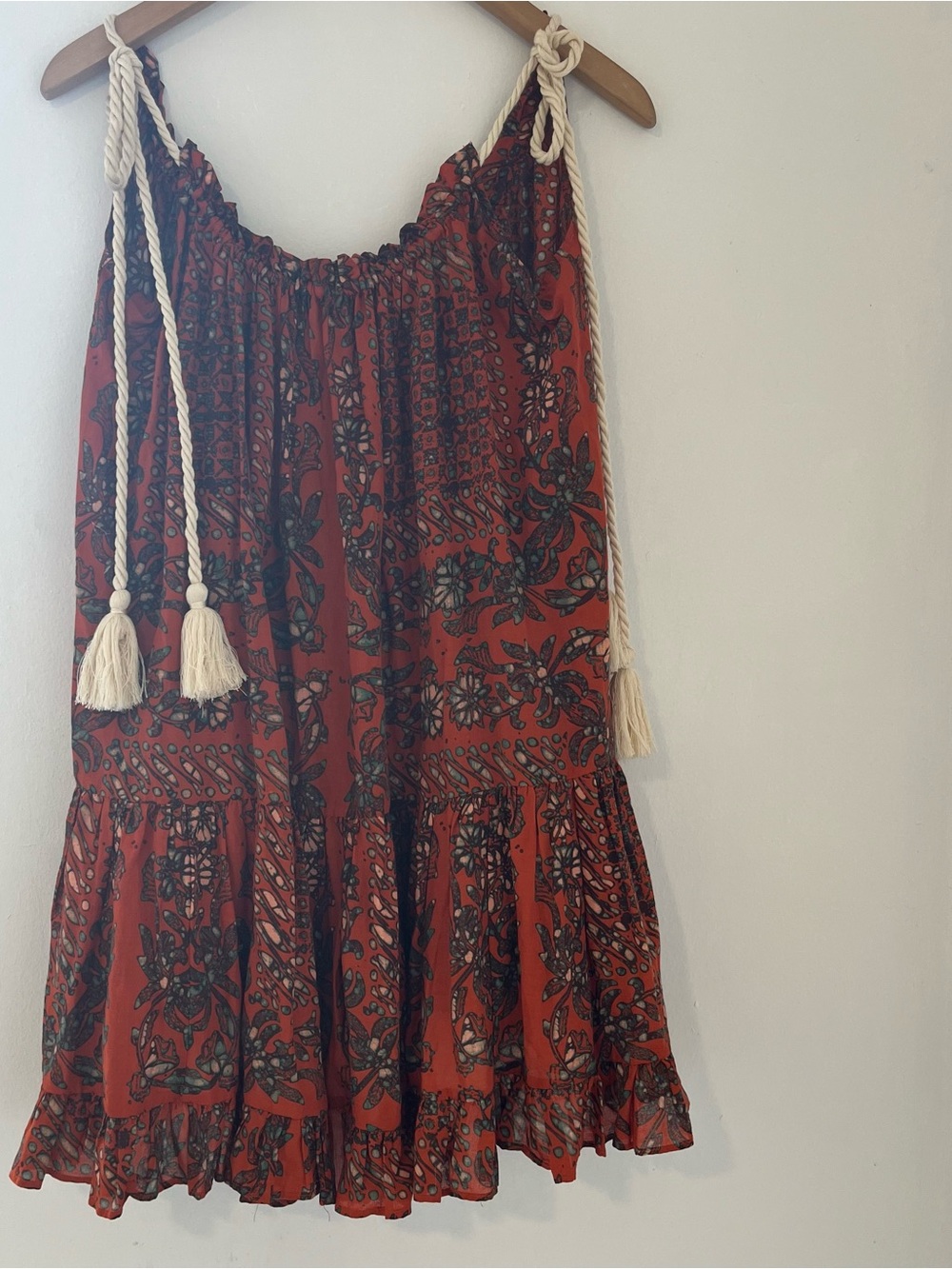 Ulla Johnson Rust Paisley Tank with Rope Tassels